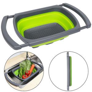 QiMH - Qimh Colander collapsible, Colander Strainer Over The Sink Vegtable/Fruit Colanders Strainers With Extendable Handles, Folding Strainer for Kitchen,6 Quart(Green)