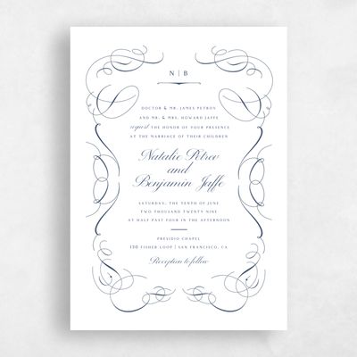 Navy, Blue Wedding Invitation - Ventana Portrait Letterpress