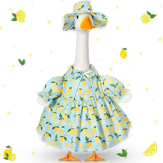 FuWeave Summer Goose Outfit for 23'' H Porch Cement Statue Cute Goose Skirt Costume for Summer Outdoor Yard Lawn Patio Decor
