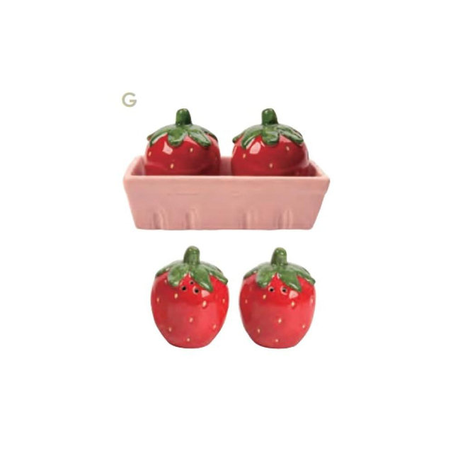 Transpac TS00169 Dolomite Salt and Pepper Shakers, Strawberries in Basket