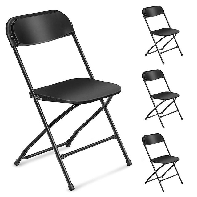 VINGLI 4 Pack Black Plastic Folding Chair, Indoor Outdoor Portable Stackable Commercial Seat with Steel Frame 350lb. Capacity for Events Office Wedding Party Picnic Kitchen Dining