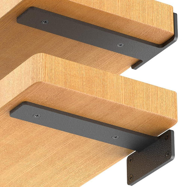 Starunder 6 Pack Floating Shelf Brackets, 6 Inch Heavy Duty Industrial Shelf Bracket, Black Metal L Brackets for Shelves Support DIY(1/5 Inch Thicked)