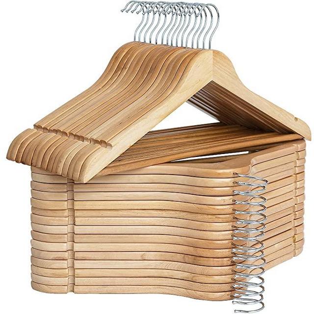 StorageWorks Wooden Coat Hanger, Heavy Duty Clothes Hangers, Wood Hangers for Shirts, Jackets, Pants (Pack of 30, Natural Wood Color)
