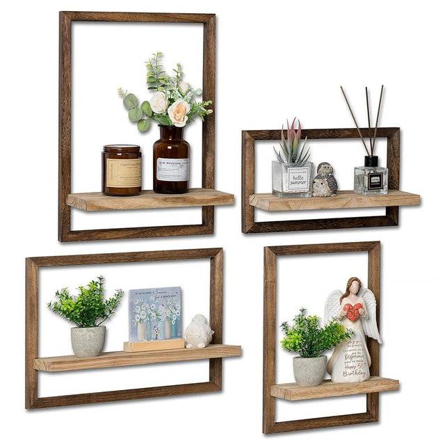 Walasis Floating Shelves for Farmhouse Wall Decor - Rustic Hanging Shelf Decorative Storage Shelving Wall Mounted Wood Decor with Frame for Living Room Bedroom Bathroom