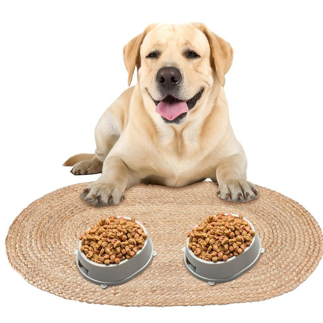 Tinideya Braided Jute Dog Bowl Mat 31 x 20 Inch Pet Food Mat Natural Cat Placemats for Food and Water Dish Dog Rug Non Toxic Feeding Mats for Pet Bowl