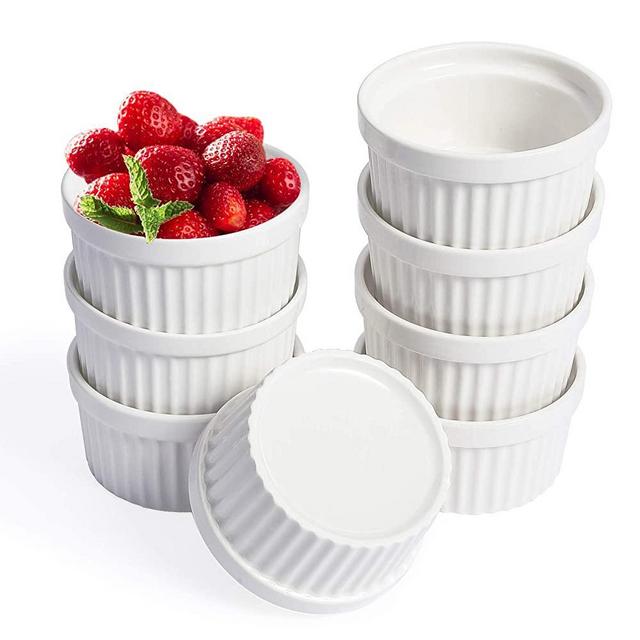 JOLLY CHEF 8 OZ Ramekins Bowls ,Set of 8 Souffle Dishes Ramekins for Creme Brulee Dishes,Pudding, Custard Cups , Classic Porcelain Ramekins for Baking, Oven Safe, White,Ideal for Halloween, Thanksgiving, Christmas