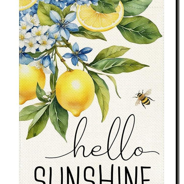 Spring Summer Hello Sunshine Lemon Hydrangea Garden Flag 12x18 Inch Double Sided Seasonal Floral Welcome Small Flags Farmhouse Outside Decoration For Yard (ONLY FLAG) XJ73