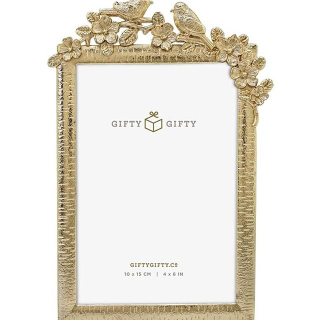 GIFTY GIFTY Spring Sparrow Photo Frame / 4x6 in | for Vertical Display on Tabletops | Perfect for Home Decor, Wedding, Vacation, Graduation, Or Any Milestone Photos (Gold)