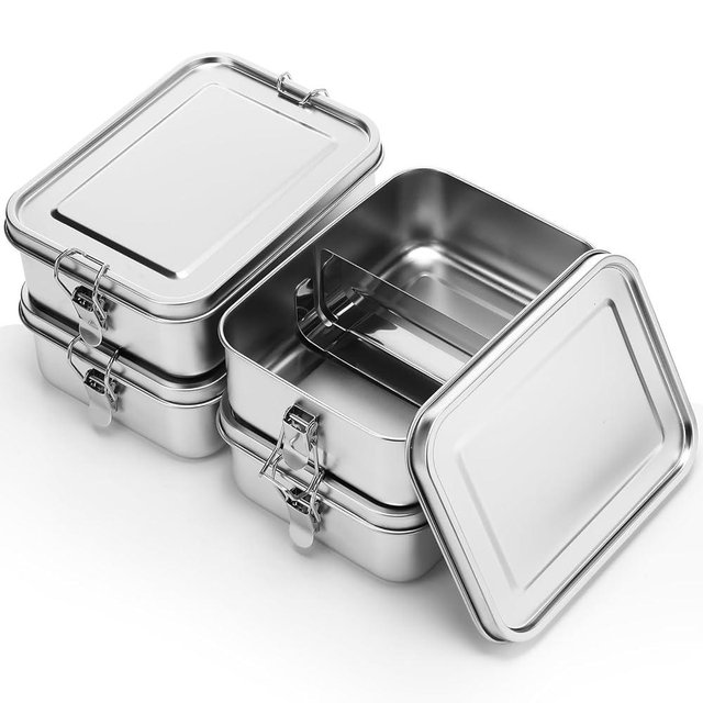 Umigy 4 Pcs Stainless Steel Food Containers 1200ml Metal Bento Lunch Box Stainless Steel Food Storage Containers, Lockable Clips to Leak Proof, Reusable Dishwasher Snack Boxes for Work