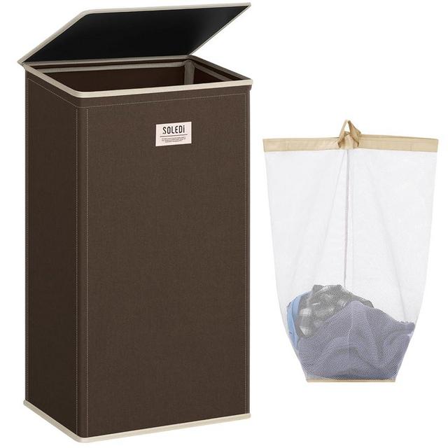 SOLEDI Laundry Hamper with lid, 100L Large Laundry Basket with Removable Bag Easy to Carry, Tall Clothes Hamper,Dirty Hampers for Bedroom, Bathroom, Dorm, Chocolate