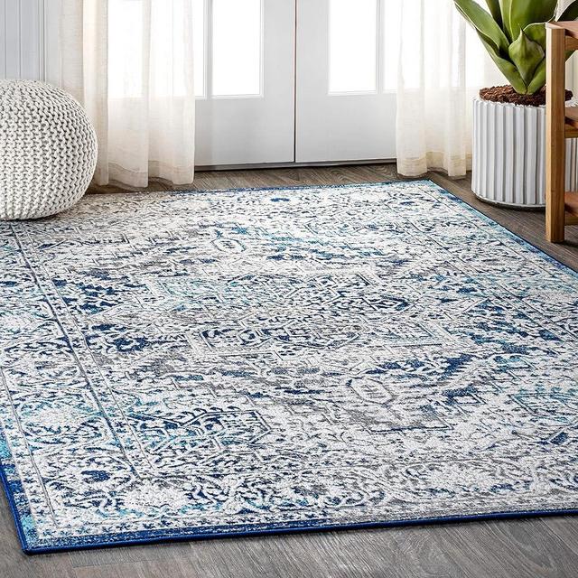 JONATHAN Y MDP100B-8 Modern Vintage Medallion Indoor Area -rug Country Floral Easy -cleaning Bedroom Kitchen Living Room, 8 X 10, Navy/Light Grey