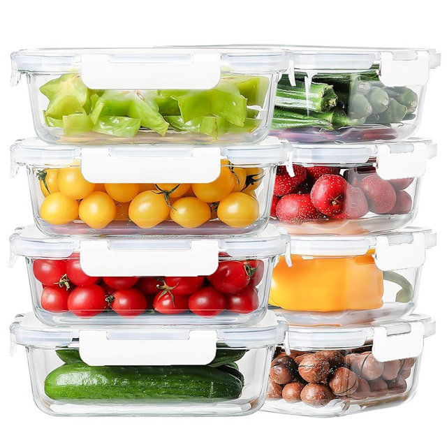 8 Pack 36oz Large Glass Meal Prep Containers with lids, Glass Food Storage Containers with Leak Proof Snap Lock Lids , Airtight Bento lunch Boxes, Kitchen Storage, Oven and Dishwasher Safe-White