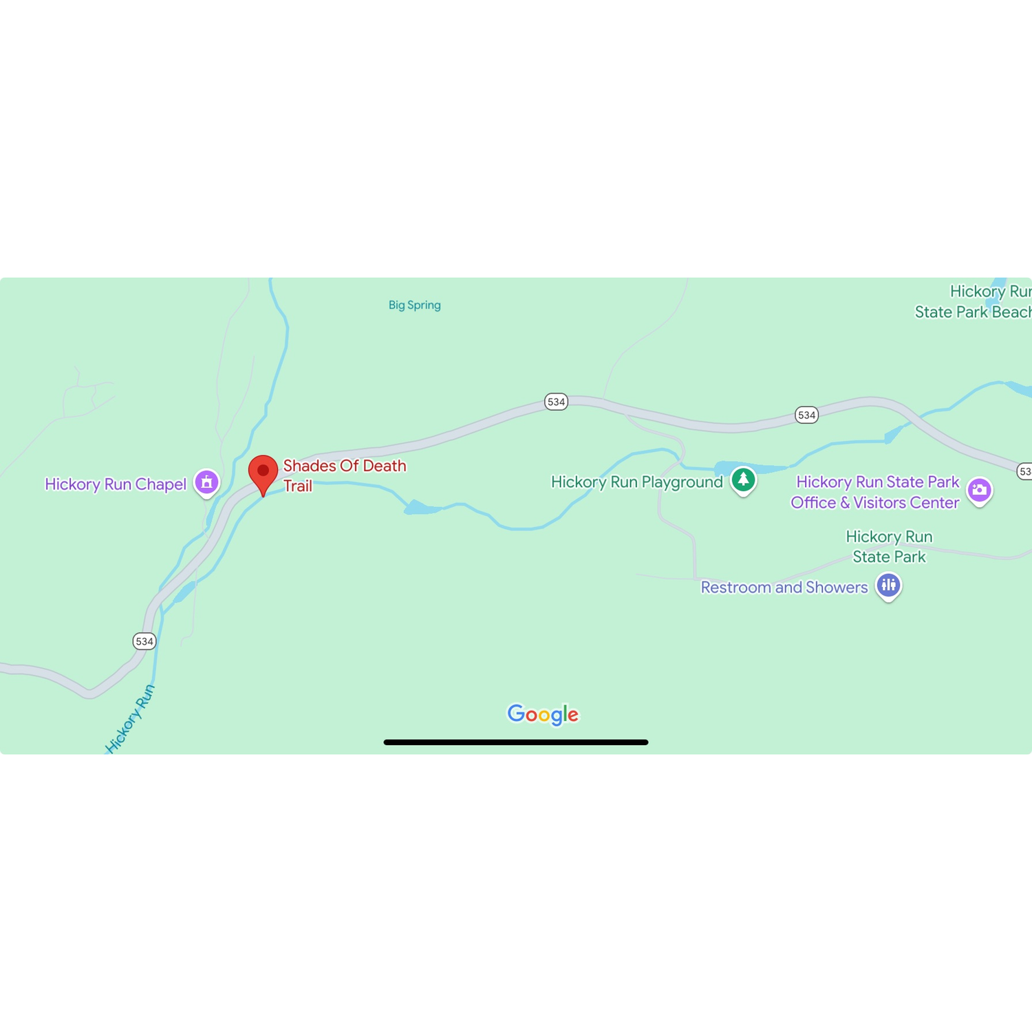 The Shades of Death Trail (chapel location) is just up the road from the visitor center. Make a left out of the visitor center onto Family Camp Rd. Continue left on 534 to the Shades of Death Trail.