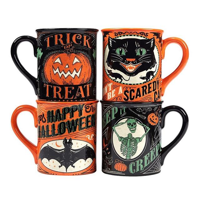 Certified International Scaredy Cat 18 oz. Mugs, Set of 4 Assorted Designs, Multicolor