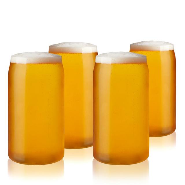 True Beer Can Pint Glass, Clear Glass Beer Cup, Set of 4, Holds 16 Ounces, Dishwasher Safe, Beer Can Shape, Tapered Lip, Craft Beer Glass