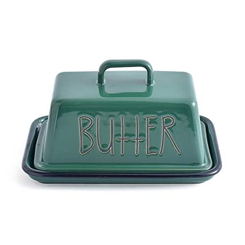 KVV Porcelain Butter Dish with Handle Lid,5.1 Inch Wide 7.5 Inches Lenght,Dishwasher Safe，Cool Butter Dish ，Rectangle Imitation Enamel with Cover,Ceramics Large size (Green)