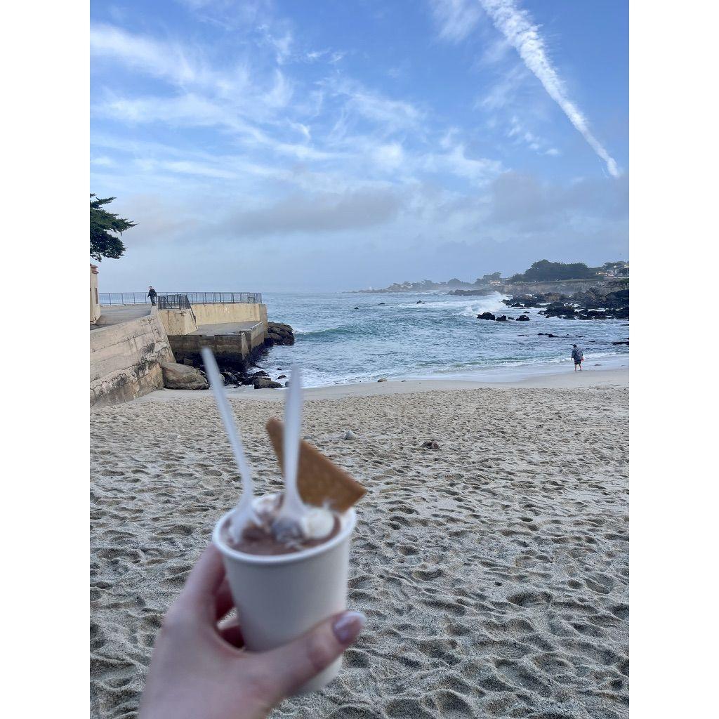 Sharing an ice cream at Lover's Point Beach in Monterey about an hour before Kurtis popped the question.