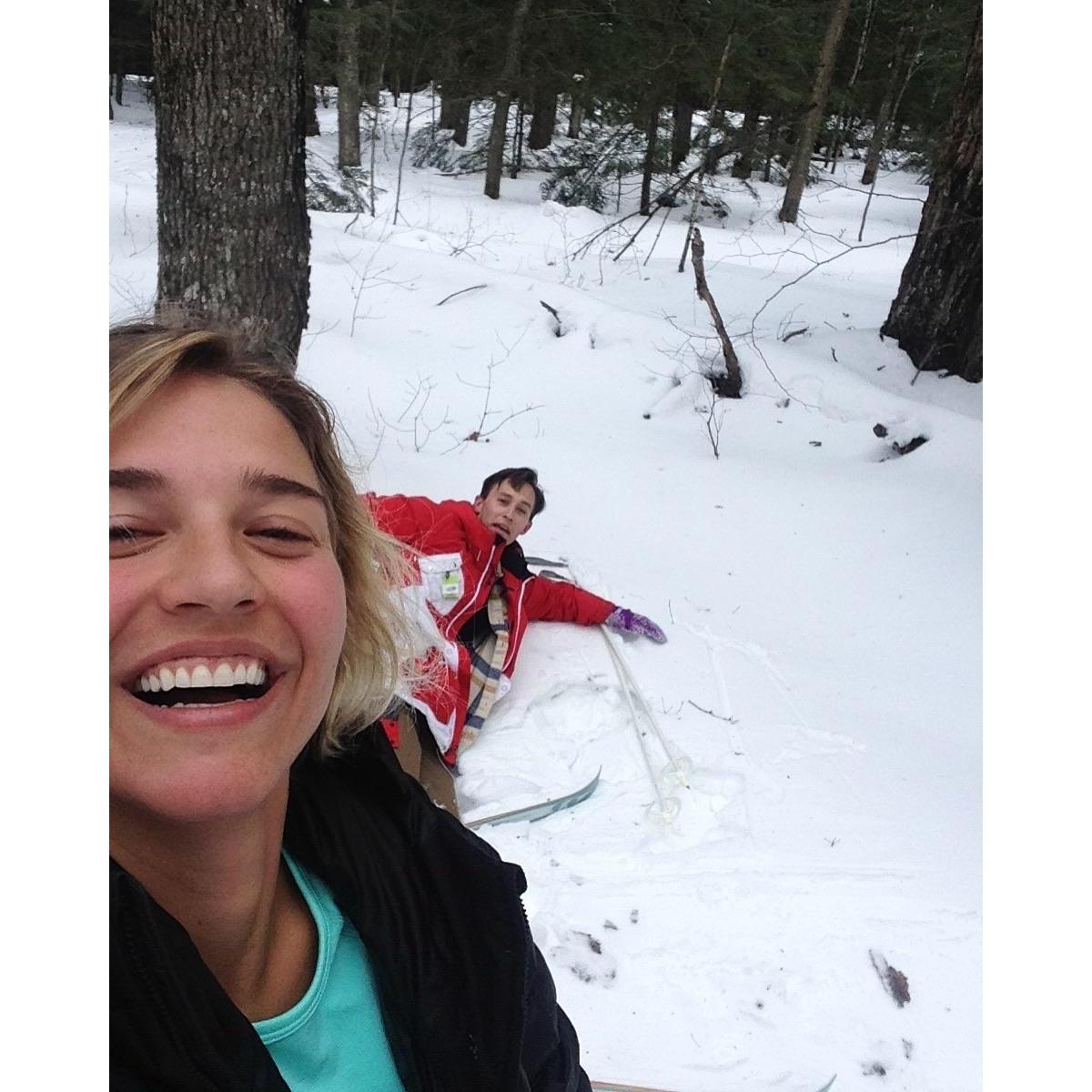 Excelling at cross-country skiing in Cornucopia, WI, Winter 2016