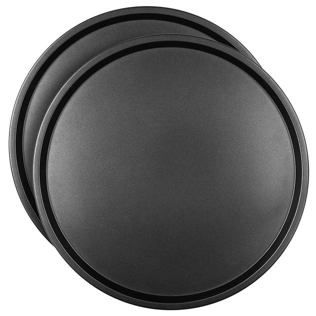 DecorRack 2 Pack 13 Inch Carbon Steel Pizza Pan, [Premium] Non-Stick Coating, Commercial Grade, Dishwasher Safe Serving Tray, Round Baking Tray for Oven Use