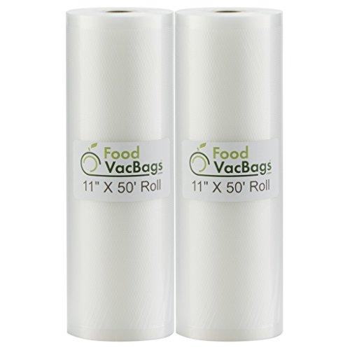 FoodVacBags 2-pack 11X50 Rolls Vacuum Sealer Bags 4 mil Embossed Commercial Grade for Sous Vide and Foodsaver