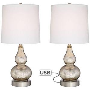 Set of 2 Castine Mercury Glass Table Lamps with USB Port