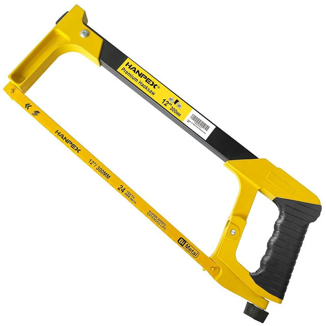 Hanpex 12in. High-Tension Hacksaw Frame with 24 TPI Bi-metal HSS Blade, Hand Saw Suitable for Metal, wood, PVC, Carpentry
