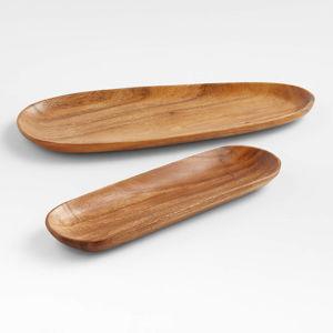 Tondo Acacia Wood Long Oblong & Oval Platter (x2) | Crate & Barrel