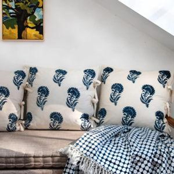 Indian Flower Deco Pillow- Indigo