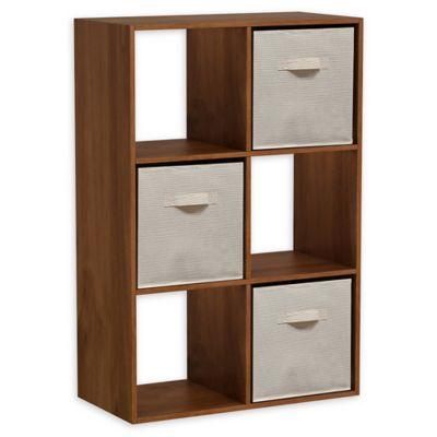 Homestar 6-Cube Bookcase with 3 Fabric Bins