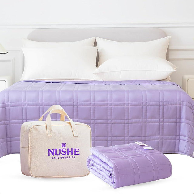Weighted Blanket for Adults (15 lbs, 48”x72”,Purple) Twin Size. 100% 300TC Viscose, Derived from Bamboo-Premium 7 Layer Cooling Weighted Blankets. Breathable Blanket with travel bag & Machine Washable