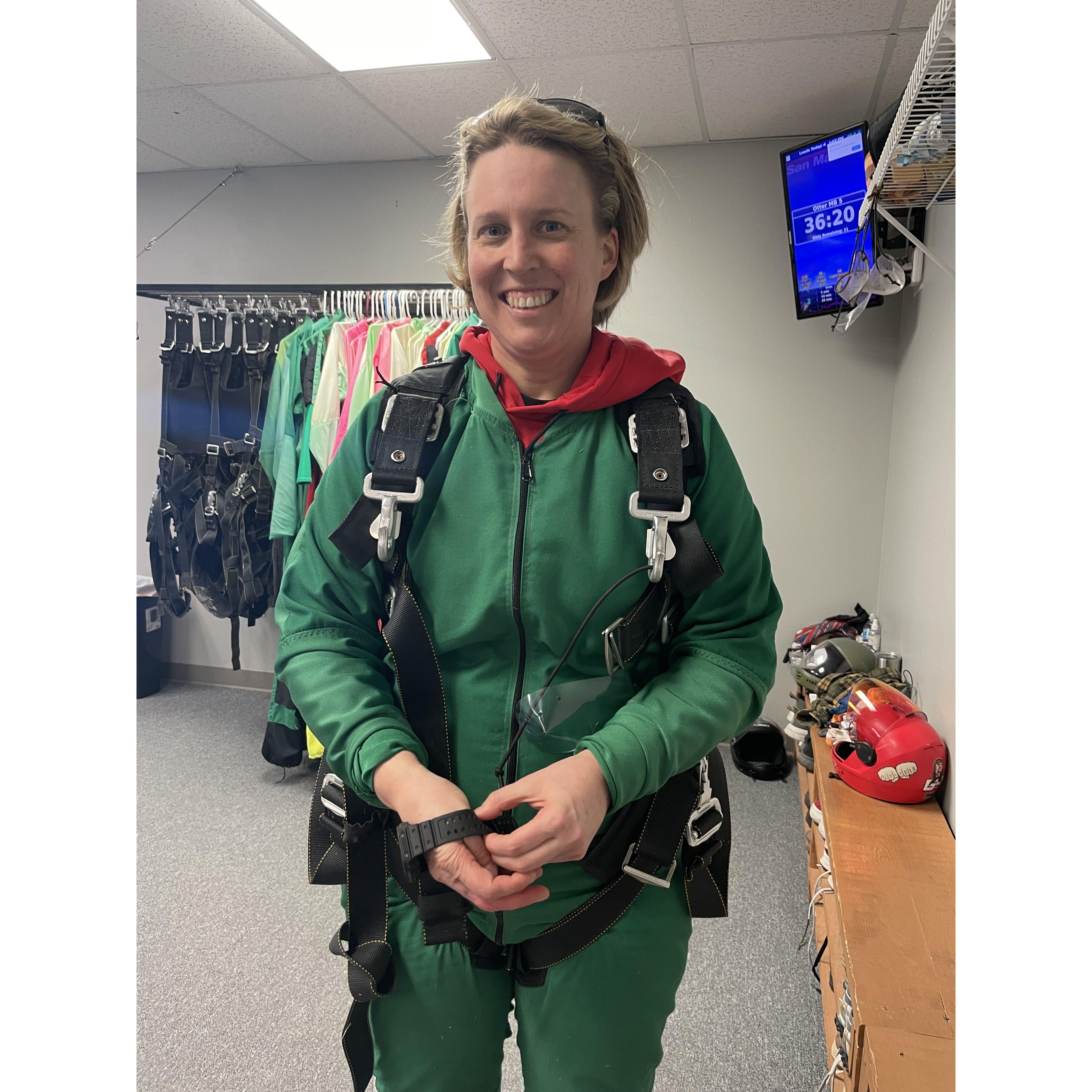 Katie bought Christian the sky diving experience she dreamed of for her birthday. 