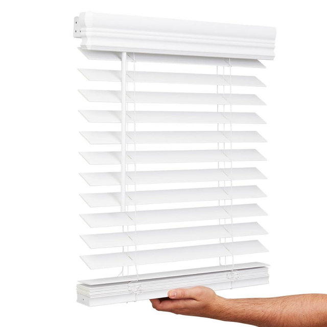 Lotus & Windoware Cordless, 2 Inch Faux Wood Blind, Window Blinds, Blinds & Shades, Blinds for Indoor Windows, Embossed, 47" x 54", Bright White