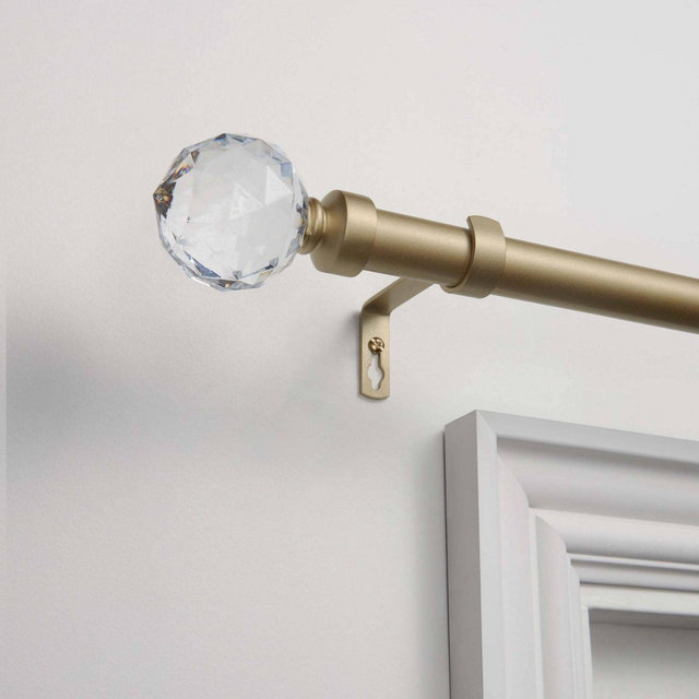36"-72" Crystal Ball Adjustable Curtain Rod and Coordinating Finial Set Gold - Exclusive Home