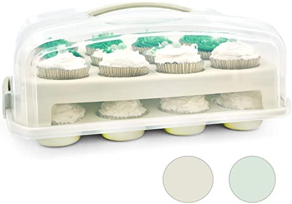 Top Shelf Elements Cupcake Carrier, Fashionable Ivory Holder Carries 24 Gourmet Cupcakes, Durable Traveler Airtight Storage