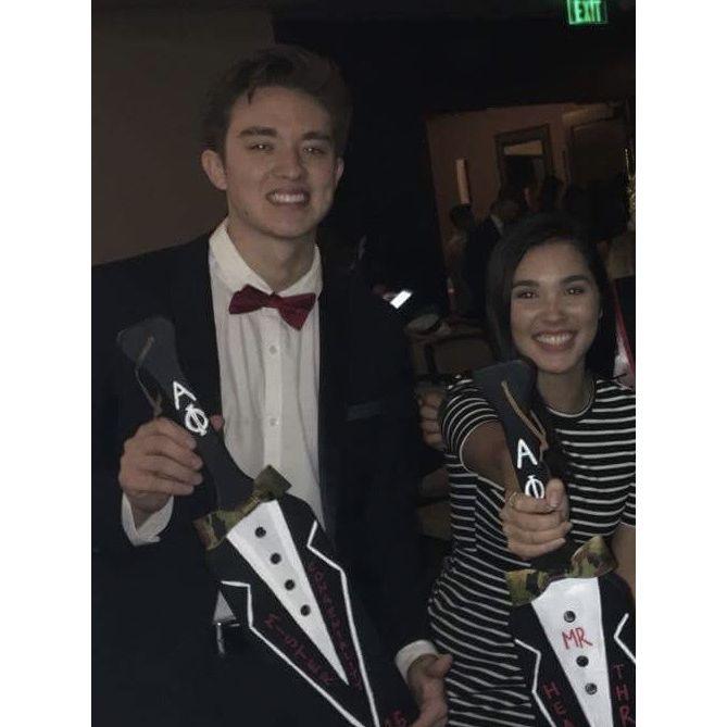 How we met in college more than 7 years ago - Aine was hosting a "pageant show" through her sorority, and Kevin won not only Mr. Congeniality, but also a first date!