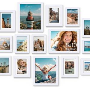 Vittanly 15 Pack Picture Frames Collage Wall Decor for Mounting or Tabletop Display, Gallery Frame Set for Family, Multi Sizes Including 3pcs 8x10, 6pcs 5x7, 6pcs 4x6, White