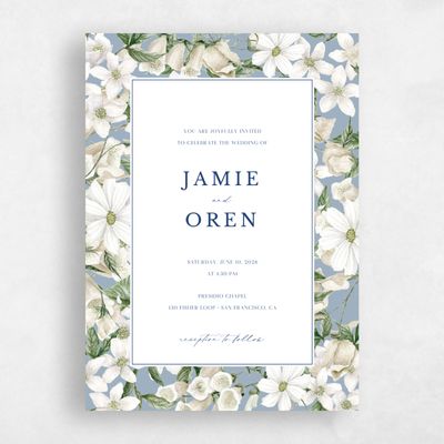 Powder Blue Wedding Invitation - Foxglove Portrait