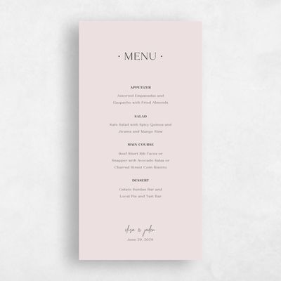 Light Mauve, Pink Wedding Menu - Bayway