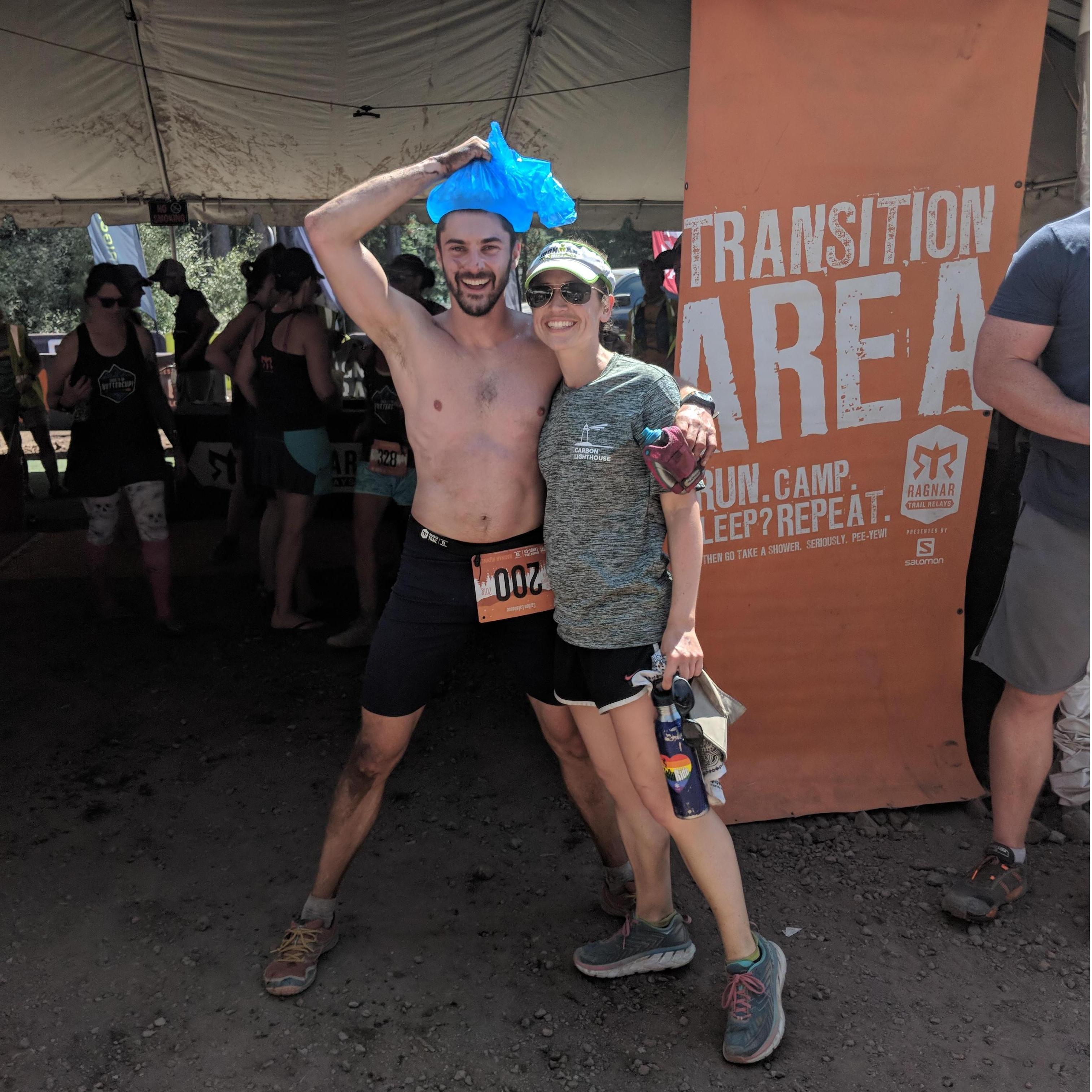 Our first photo together - Andy filled in as the ringer on a trail running relay race with Charlotte and her coworkers