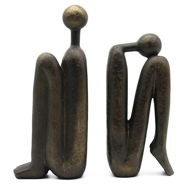 Lukitas Thinker Decorative Bookends, Book Shelves Stoppers Holder Nonskid, Book Ends for Living Room Office Home Decor, Resin, 1Pair/2Piece