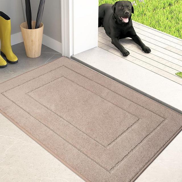 PURRUGS Dirt Trapper Door mat 24" x 35.5", Non-Slip/Skid Machine Washable Entryway Rug, Dog Door Mat, Super Absorbent Welcome mat for Muddy Wet Shoes and Paws, Beige