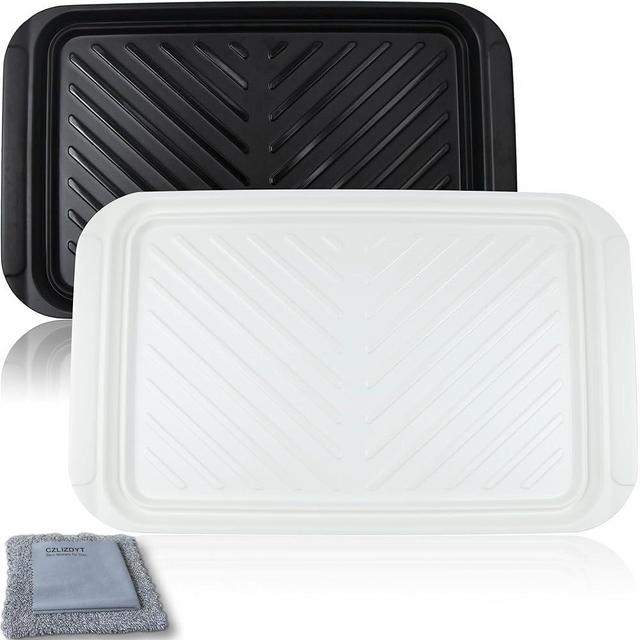 Czlizdyt Grilling Prep and Serve Trays, BBQ Tray for Raw and Cooked Food, Melamine Serving Platter for Food, Set of 2, Black and White, Napkin and Cleaning Clothes Included