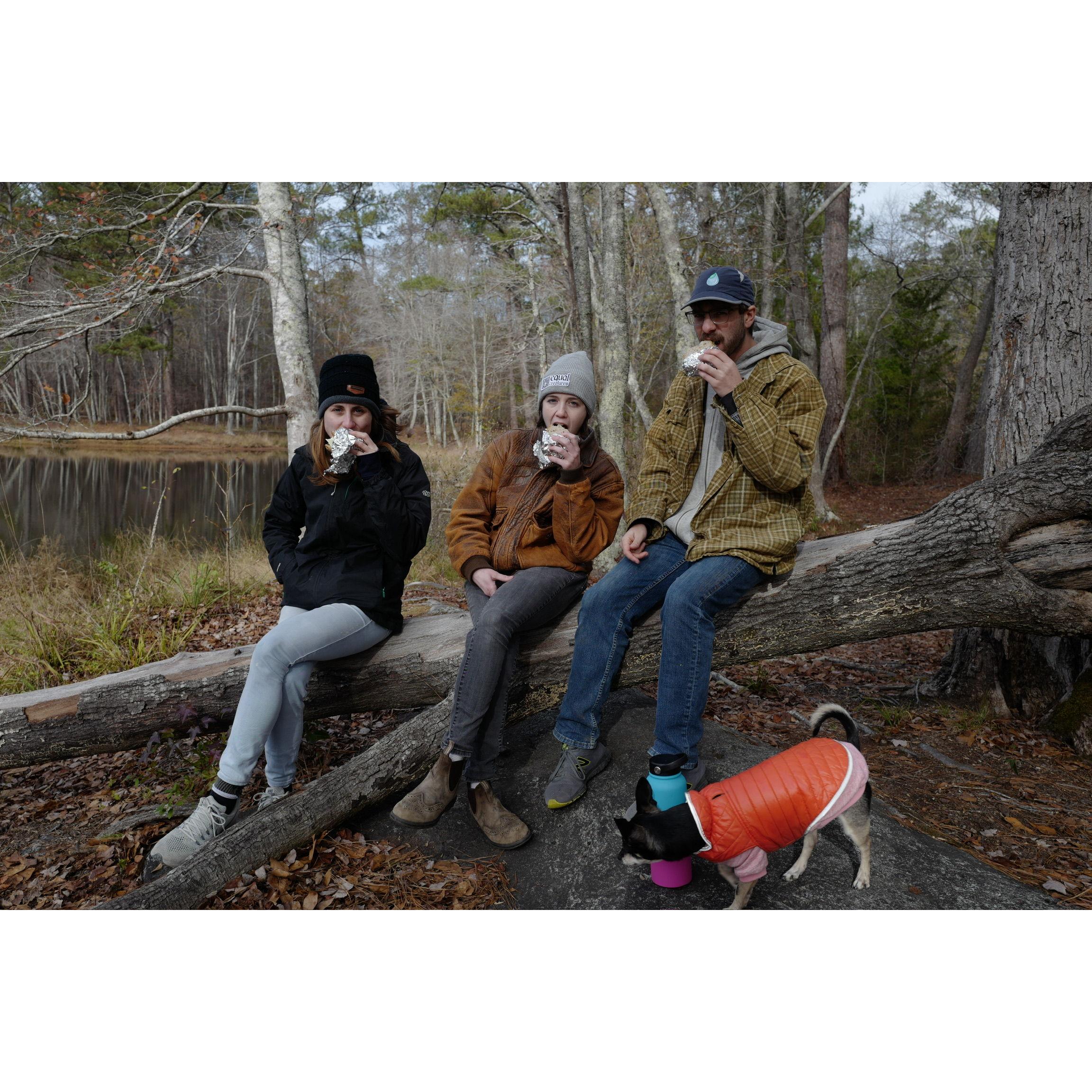 Great sandwiches! With great friends! And great dog (dog being singular because Mia was too bad to come on this hike)