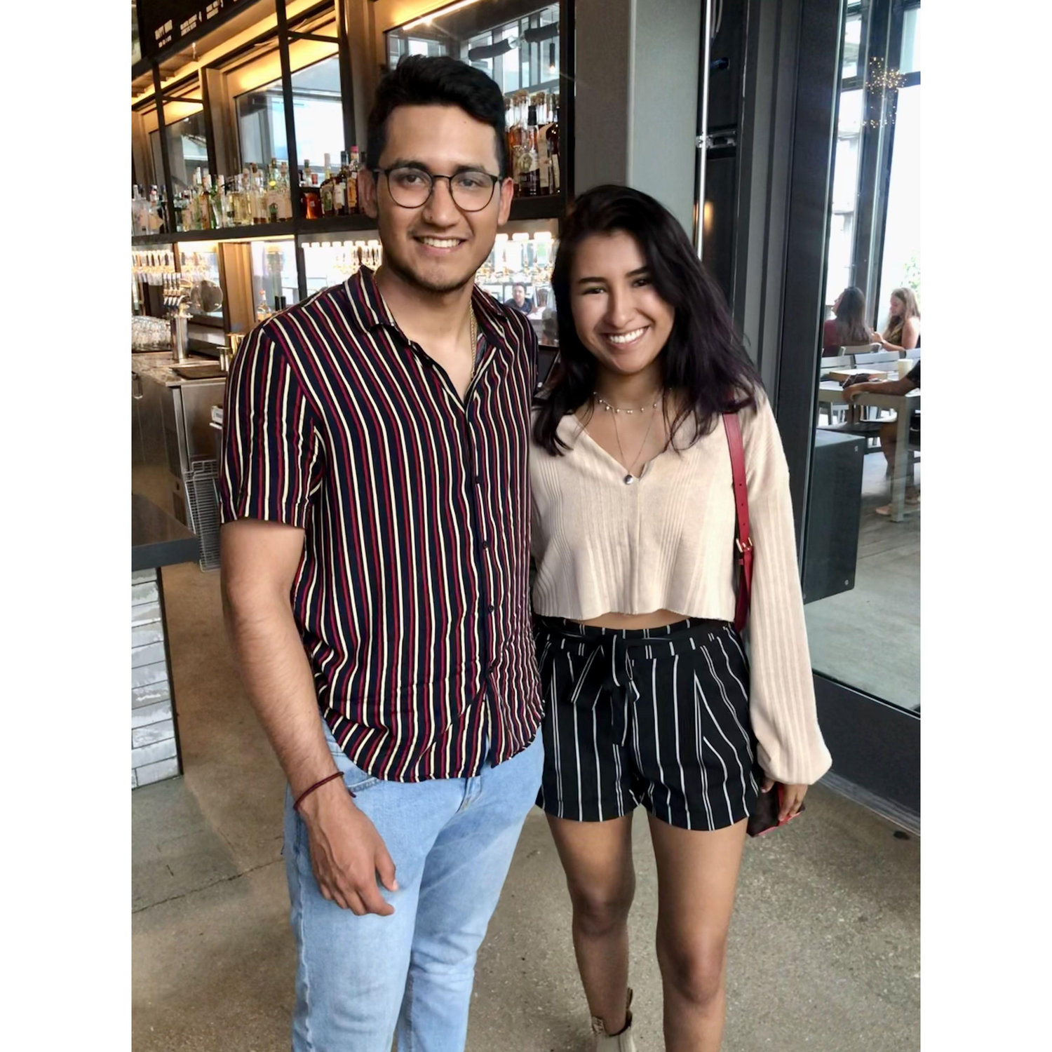 Our first photo together! This picture was taken at Legacy Hall in Plano.