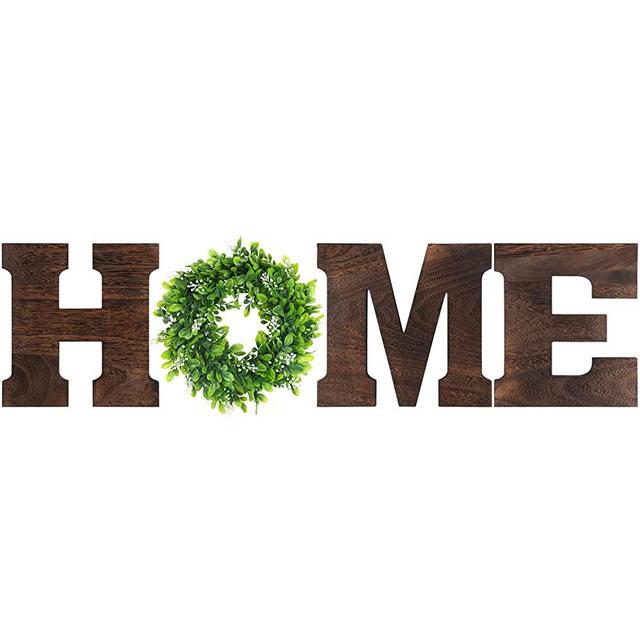 LOSOUR Wooden Home Sign with Wreath for O, 9.8'' Home Letters with Wreath for Home Clearance-Wall Hanging Decor, Rustic Wall Letters Decor for Living Room, Entry Way, Kitchen, Etc (Brown)