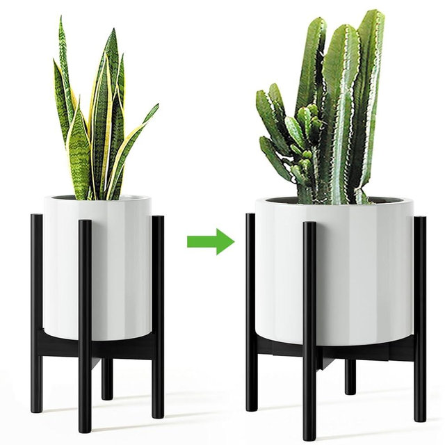 MUDEELA 2 Pack Adjustable Plant Stand Indoor, Bamboo Plant Stand 8 to 12 Inches, Single Floor Plant Stand for Indoor Plants, Bamboo Black Planter Stand for Indoor Plants, Pot Plant Not Included