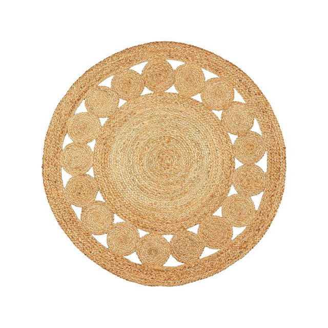 RIANGI Hand Woven Braided Jute Rug - 3' Round - Reversible Farmhouse Rugs for Living Room, Bedroom, Dining Room, Kitchen - Natural Decorative Floor Circle Boho Entry Area Rugs - Round Rug 3ft