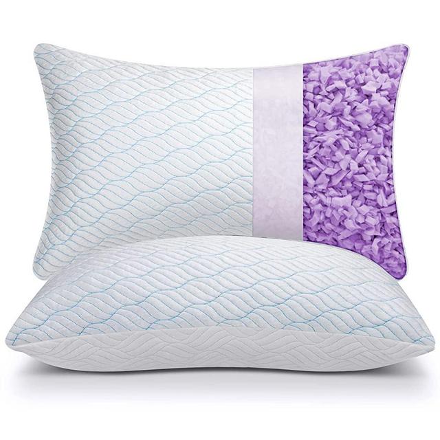 Wishsmile Cooling Shredded Memory Foam Pillows for Sleeping Cool Cold Pillow Queen Size Set of 2 with Zipper, Adjustable Firmness to Hot, Side, Back and Stomach Sleepers, 2 Pack, 20x30