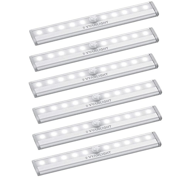 VYANLIGHT Motion Sensor LED Lights, 10 LED Battery Operated Motion Light, Stick-On Anywhere Magnetic Night Light Bar for Under Cabinet, Closet, Hallway, Stairway, Wardrobe, Kitchen, Vanity, 6 Pack