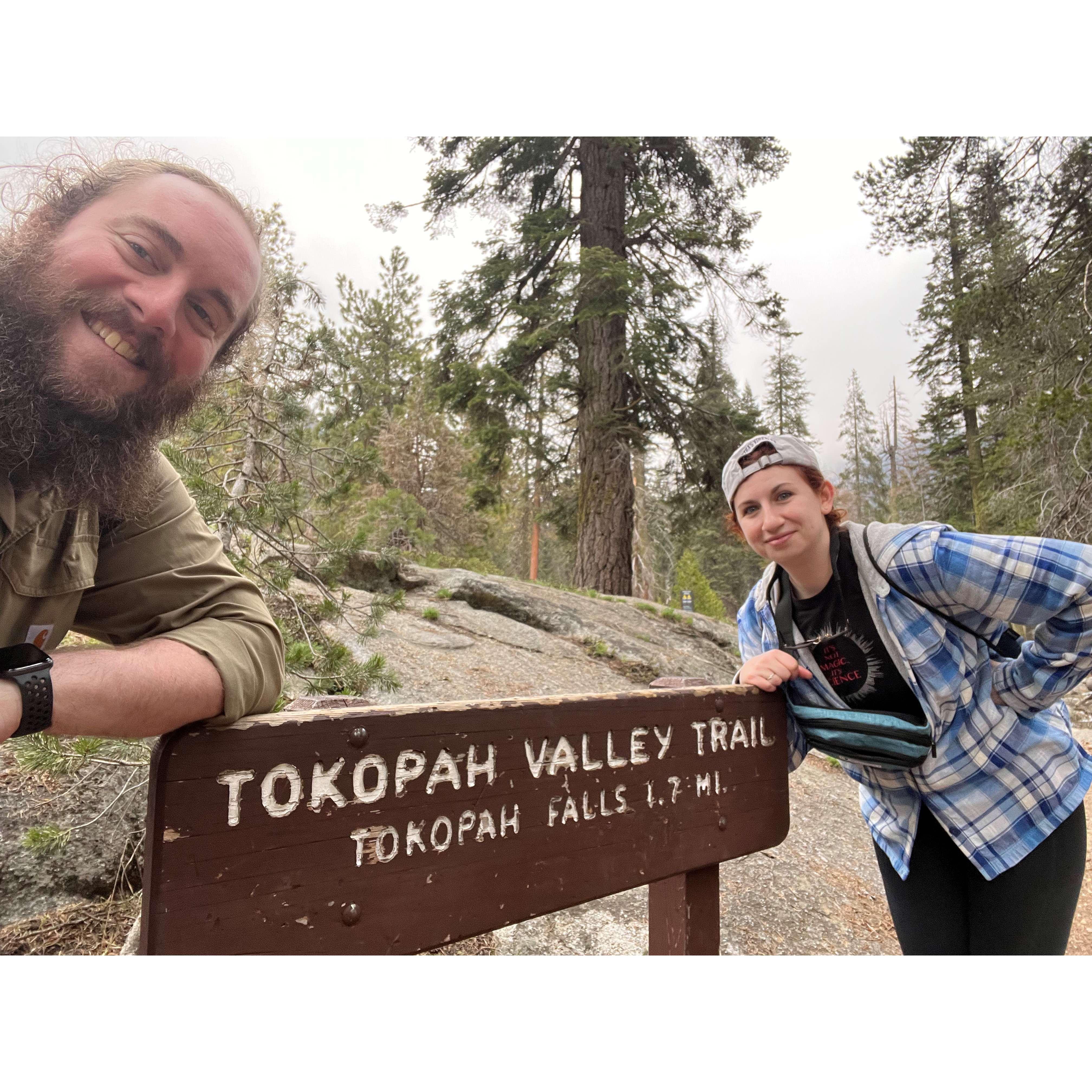 The end of a very (unexpectedly) long hike. This sign is a lie!
